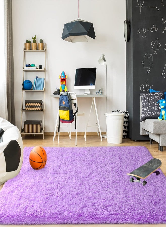 Merelax Modern Soft Fluffy Large Shaggy Rug for Bedroom Livingroom Dorm Kids Room Indoor Home Decorative, Non-Slip Plush Furry Fur Area Rugs Comfy Nursery Accent Floor Carpet 4'x6' Purple - Image 5